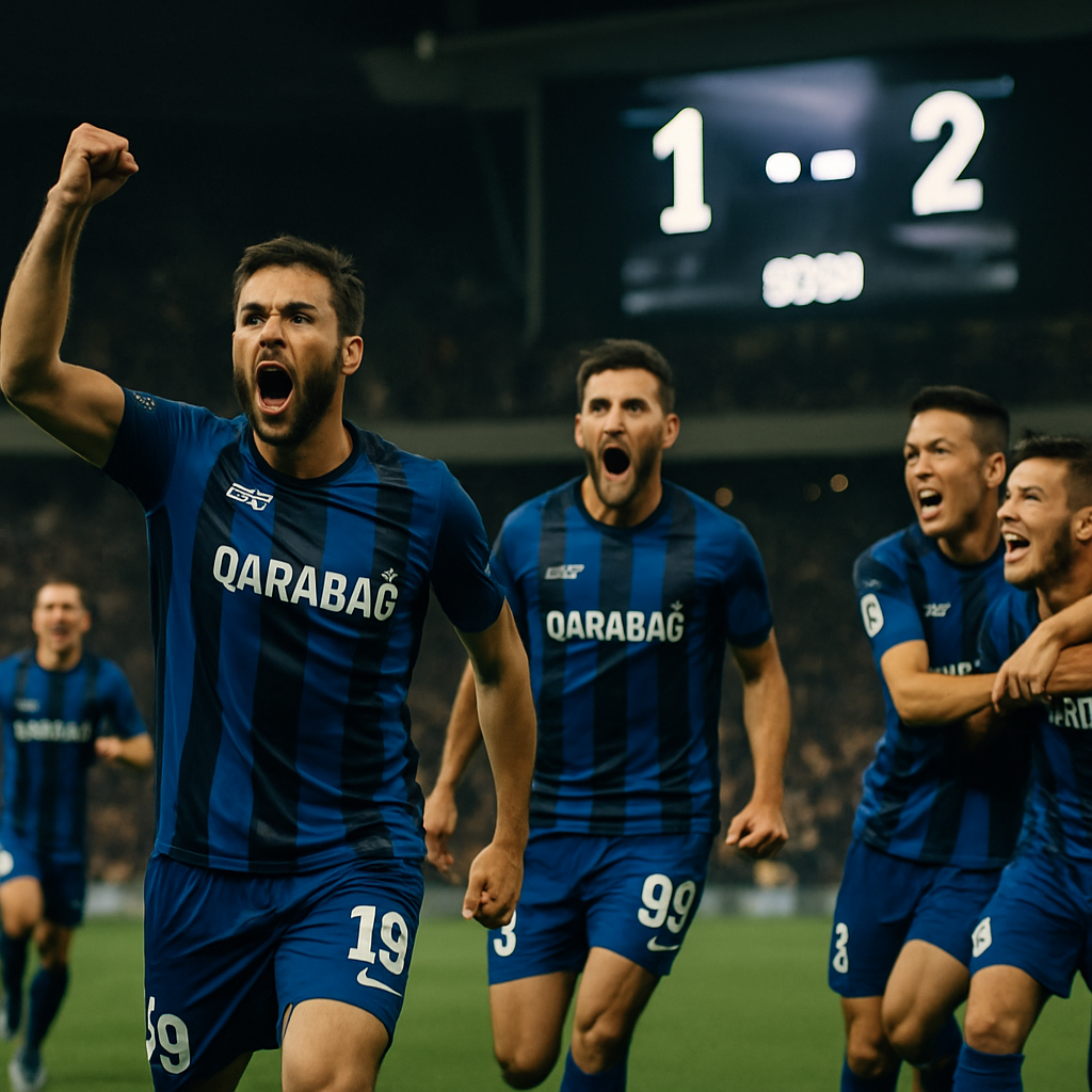 Qarabağ players react to a decisive moment in their latest match as the result